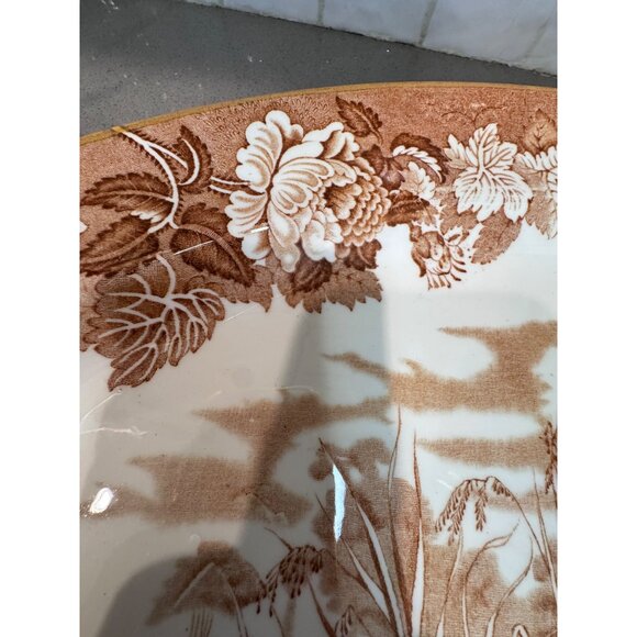 Vintage Woods Burslem England Oval Turkey Platter Brown Transferware 21"x17" - Picture 5 of 9